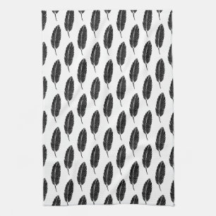 Zwart & Wit rustieke veren Linocut Theedoek