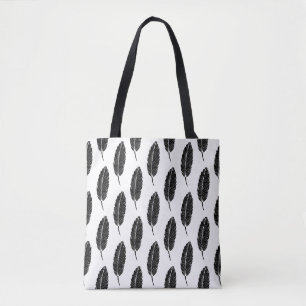 Zwart & Wit rustieke veren Linocut Tote Bag