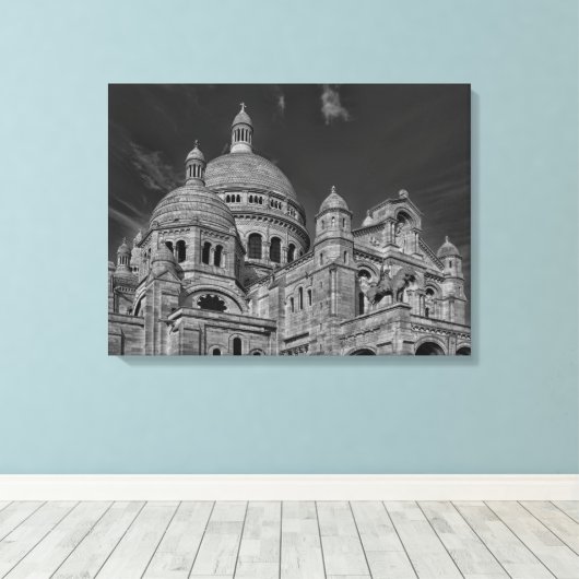 Zwart Wit Sacre Coeur Parijs Europa Reizen Canvas Afdruk (Insitu (Houten vloer))