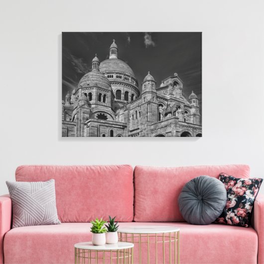 Zwart Wit Sacre Coeur Parijs Europa Reizen Canvas Afdruk (Insitu (Woonkamer))