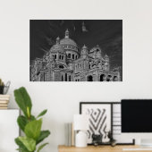 Zwart Wit Sacre Coeur Parijs Europa Reizen Poster (Thuiskantoor)