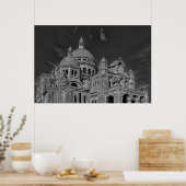 Zwart Wit Sacre Coeur Parijs Europa Reizen Poster (Keuken)