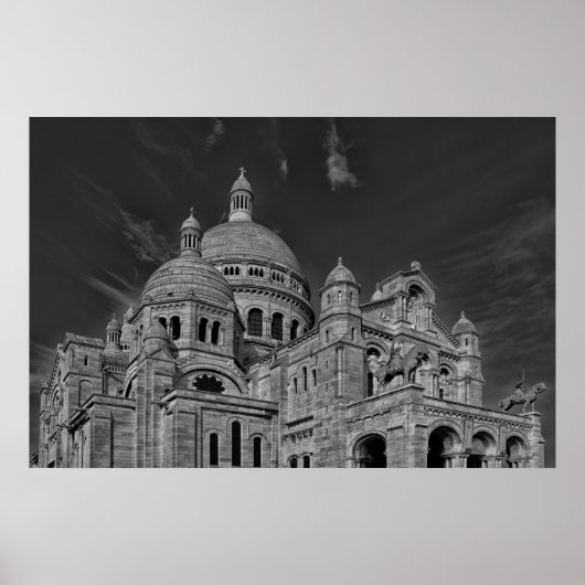Zwart Wit Sacre Coeur Parijs Europa Reizen Poster (Voorkant)