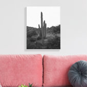 Zwart-wit Saguaro Cactus 11x14 Canvas Afdruk (Insitu (Woonkamer))