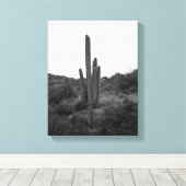 Zwart-wit Saguaro Cactus 11x14 Canvas Afdruk (Insitu (Houten vloer))