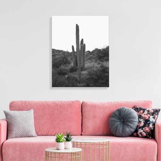 Zwart-wit Saguaro Cactus 16x20 Canvas Afdruk (Insitu (Woonkamer))