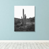Zwart-wit Saguaro Cactus 16x20 Canvas Afdruk (Insitu (Houten vloer))