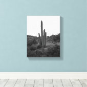 Zwart-wit Saguaro Cactus 8x10 Canvas Afdruk (Insitu (Houten vloer))
