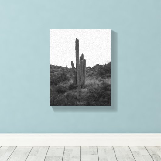 Zwart-wit Saguaro Cactus 8x10 Canvas Afdruk (Insitu (Houten vloer))