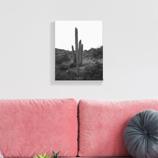 Zwart-wit Saguaro Cactus 8x10 Canvas Afdruk (Insitu (Woonkamer))