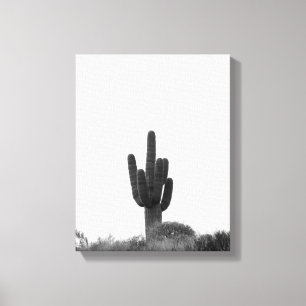 Zwart-wit Saguaro Cactus op de top van de heuvel 1 Canvas Afdruk