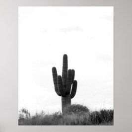 Zwart-wit Saguaro Cactus op de top van de heuvel 1 Poster