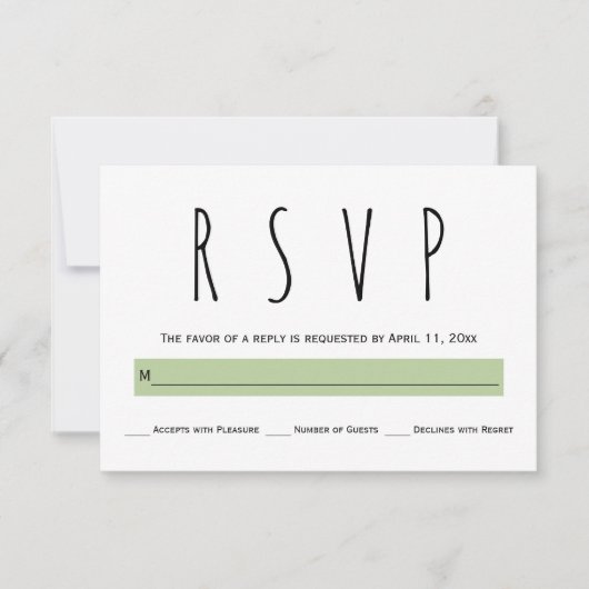 Zwart, wit, salie groene typografie bruiloft RSVP (Voorkant)
