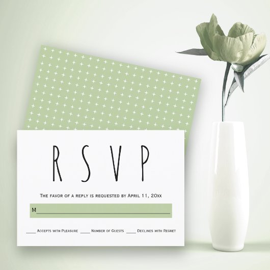Zwart, wit, salie groene typografie bruiloft RSVP