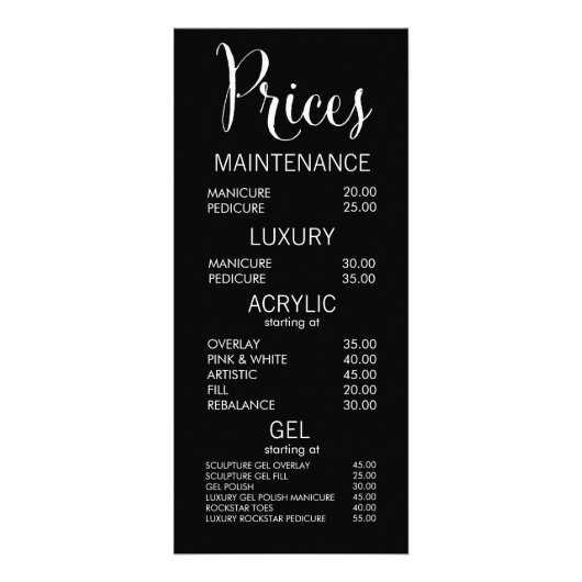 Zwart & Wit Salon Menu Prijs Lijst Kaarten (Voorkant)