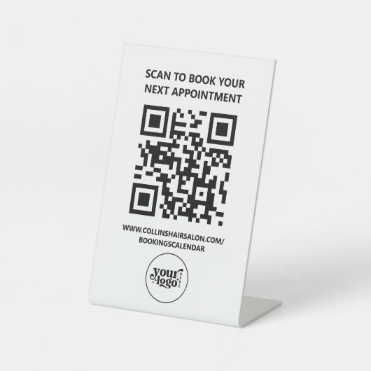 Zwart Wit Salon QR Code Afspraak Reserveren Reclamebord Met Voetstuk (Voorkant)