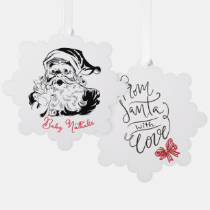 Zwart-wit Santa Illustratie Ornament Kaart