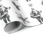 Zwart-wit Santa Line Art White Cadeaupapier (Rol Hoek)