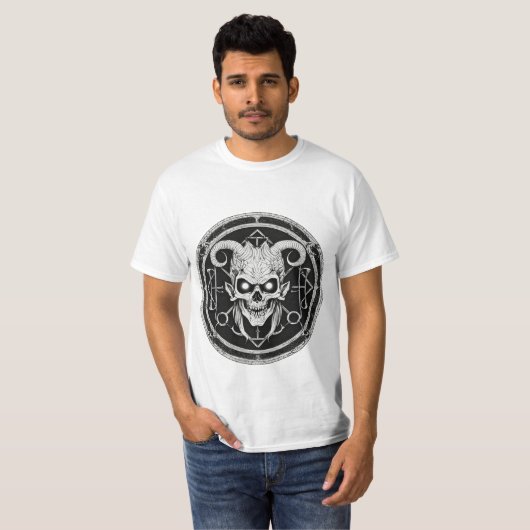 Zwart-wit Satan Graphic T-shirt (Voorkant volledig)