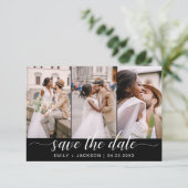 Zwart Wit Save the Date 3 Foto Elegant Modern (Staand voorkant)