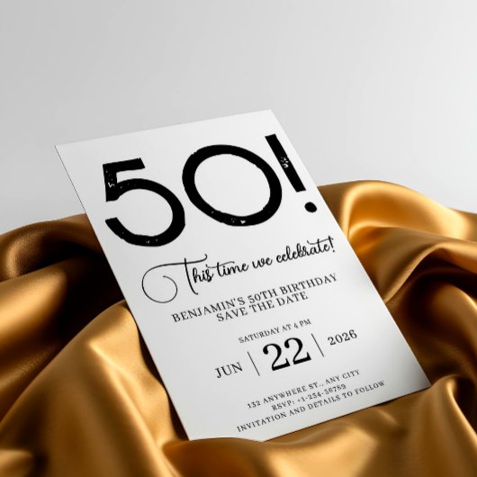 Zwart-wit Save The Date 50th Birthday Kaart