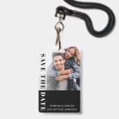 Zwart-wit Save the Date-badge Badge (Voorzijde met lanyard)