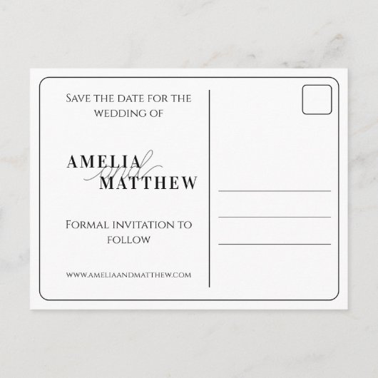 Zwart-wit Save the Date Bruiloft Briefkaart (Achterkant)