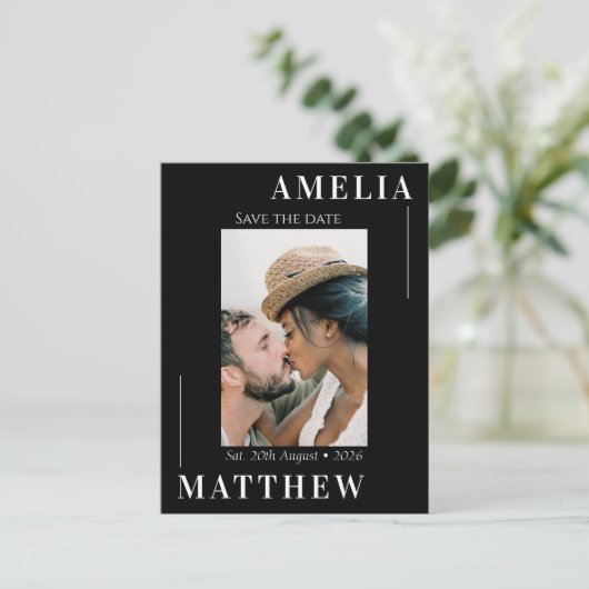 Zwart-wit Save the Date Bruiloft Briefkaart (Staand voorkant)