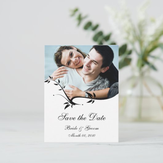 Zwart-wit Save the Date Foto Briefkaarten (Staand voorkant)