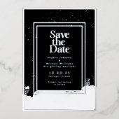 Zwart-wit Save the Date Foto Winter Elegant Folie Feestdagenkaart (Voorkant)