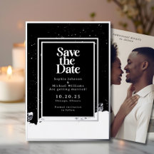 Zwart-wit Save the Date Foto Winter Elegant