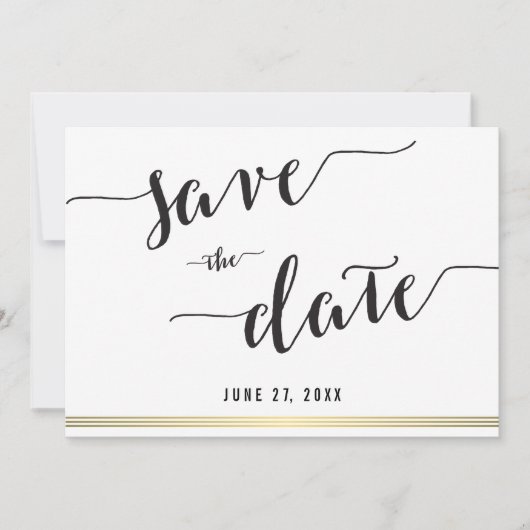 Zwart-Wit Save The Date Gouden Uitnodigingskaart (Voorkant)