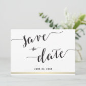 Zwart-Wit Save The Date Gouden Uitnodigingskaart (Staand voorkant)