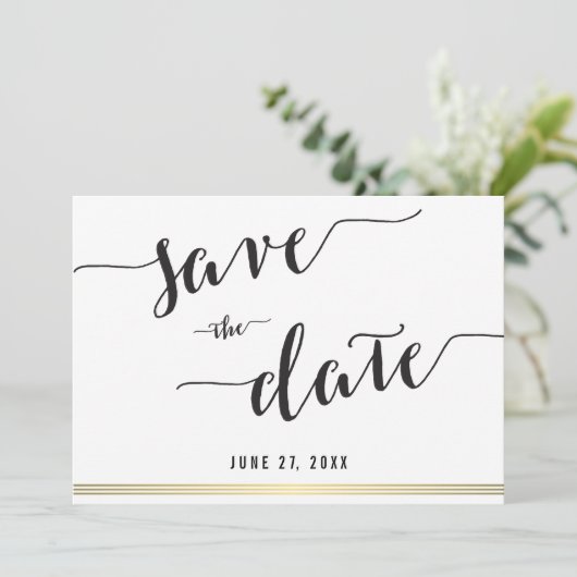 Zwart-Wit Save The Date Gouden Uitnodigingskaart (Staand voorkant)