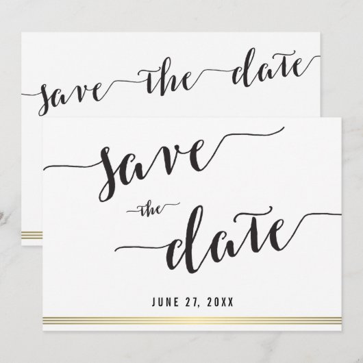Zwart-Wit Save The Date Gouden Uitnodigingskaart (Voorkant / Achterkant)