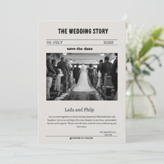 Zwart-wit  Save the Date Invitation Feestdagenkaart (Staand voorkant)