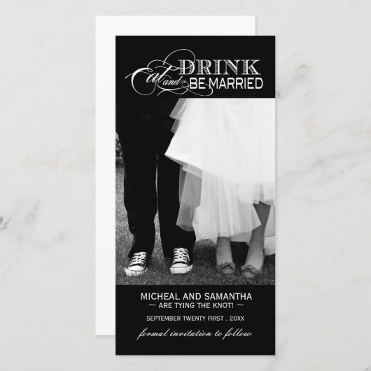 Zwart-wit Save the Date Photo Card (4x8) (Voorkant / Achterkant)