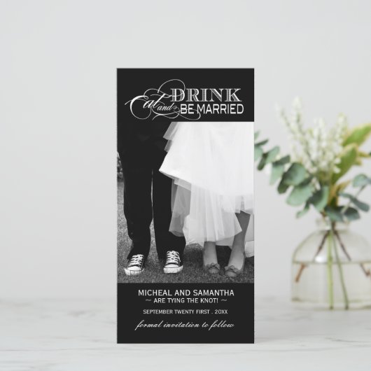 Zwart-wit Save the Date Photo Card (4x8) (Staand voorkant)