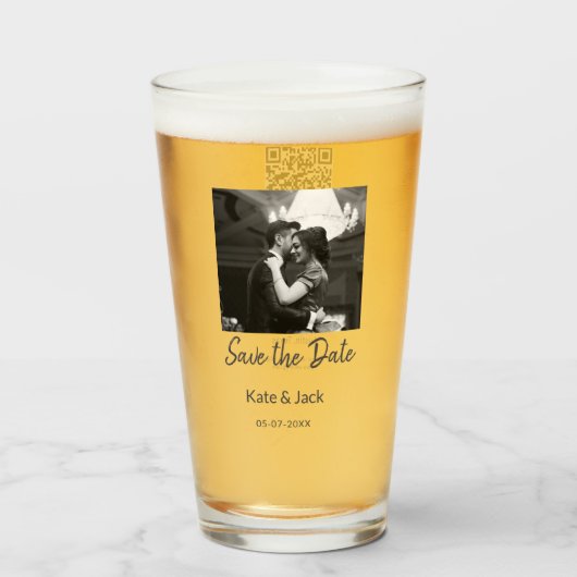 ZWART WIT save the date QR name date oranje Glas (Voorkant gevuld)