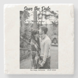 zwart wit save the date QR website naam foto toevo Stenen Onderzetter