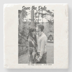 zwart wit save the date QR website naam foto toevo Stenen Onderzetter