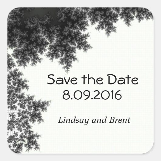 Zwart-wit Save the Date Vierkante Sticker (Voorkant)