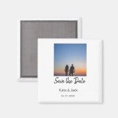 ZWART WIT save the date voeg QR naam datum oranje  Magneet (Voorkant / Achterkant)