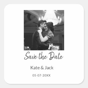 ZWART WIT save the date voeg QR naam datum oranje Vierkante Sticker