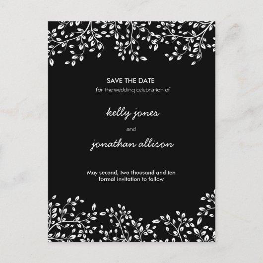 Zwart-wit Save the Date Wedding Invitation Aankondigingskaart (Voorkant)