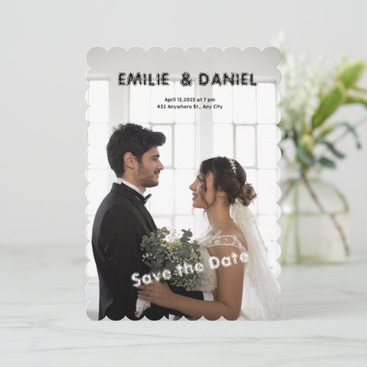 Zwart-wit Save the Date Wedding Invitation Kaart (Staand voorkant)