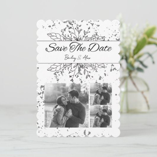 Zwart-wit Save the Date Wedding Invitation Kaart (Staand voorkant)