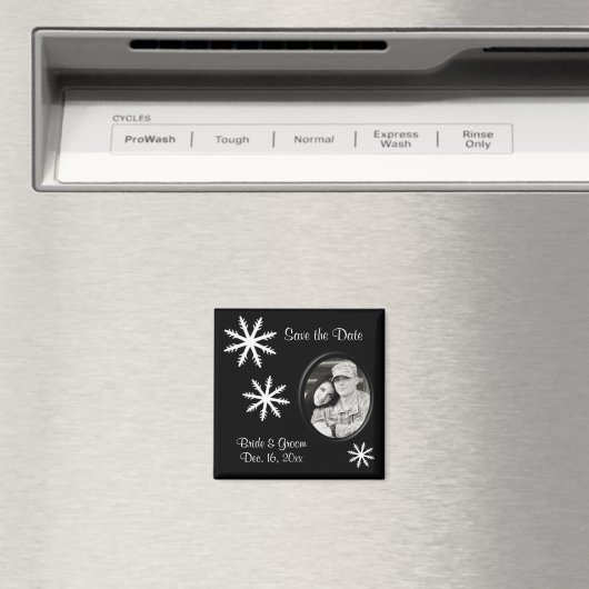 Zwart & Wit Save the Date Winter Bruiloft Magneet (Insitu (Vaatwasser))