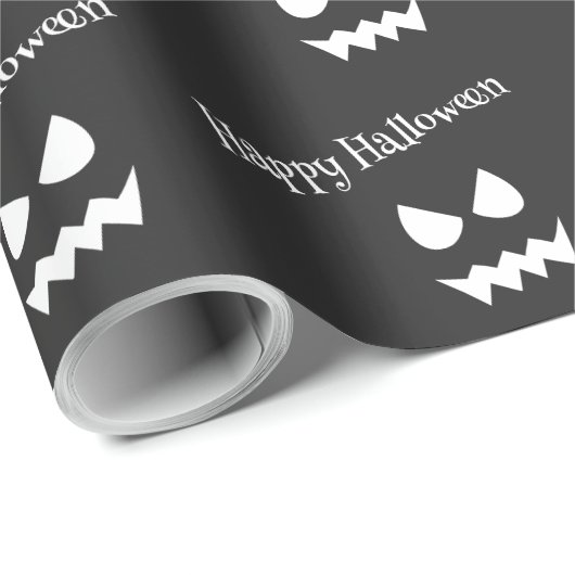 Zwart & Wit Scary Halloween Ghost Gezicht Patroon Cadeaupapier (Rol Hoek)