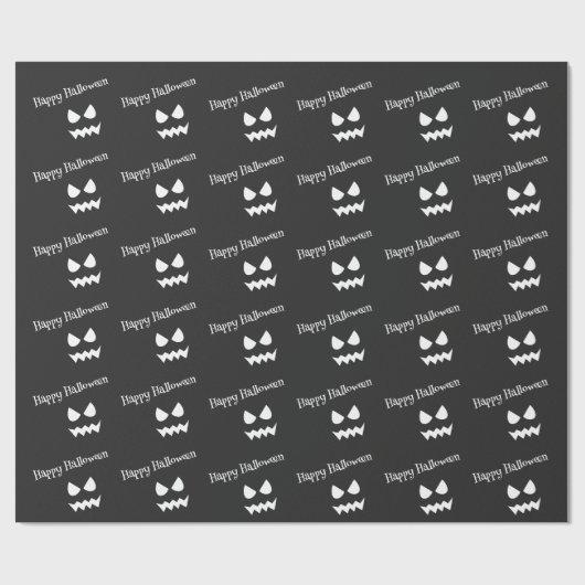 Zwart & Wit Scary Halloween Ghost Gezicht Patroon Cadeaupapier (Vlak)